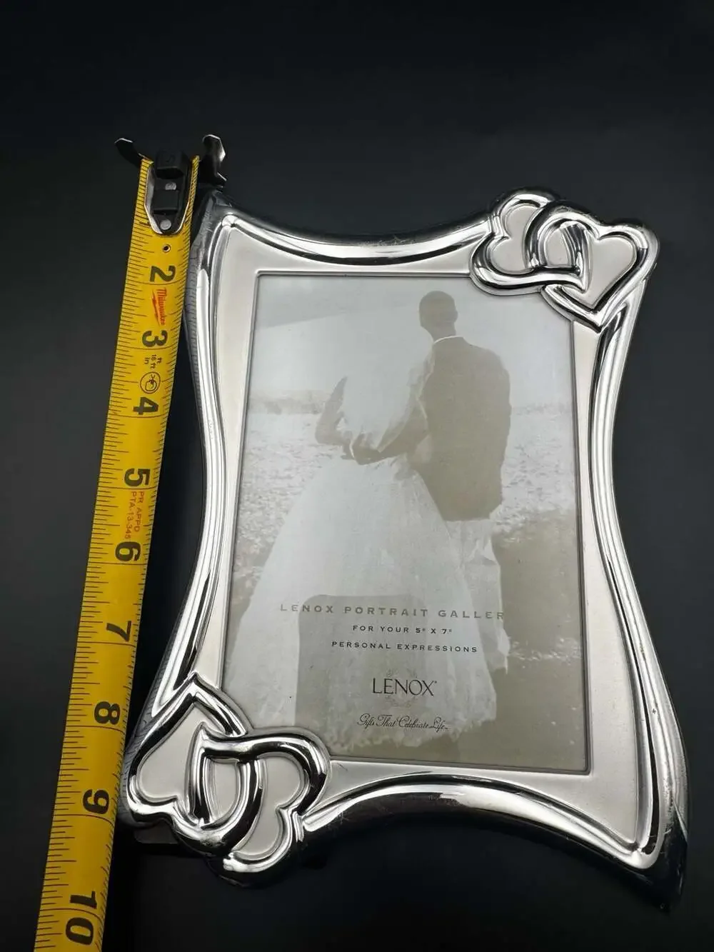 Lenox Portrait Gallery Silver Plated Double Heart 5x7 Picture Frame